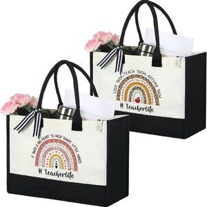 2 Pcs Canvas Tote Bags Teacher Appreciation Gifts End of Year Student